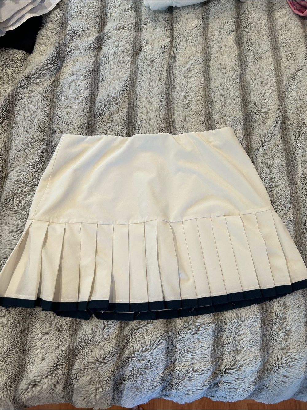 Tory Burch Pleated White Tennis Skirt with Navy Trim